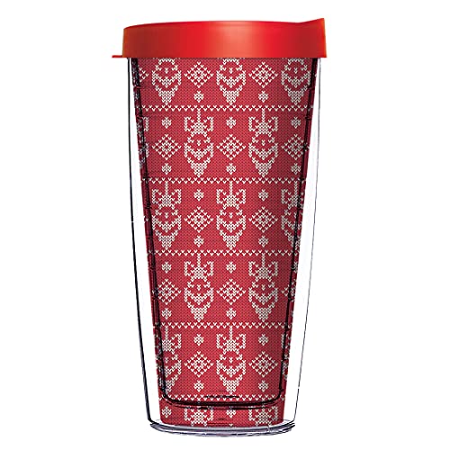Comfy Hour Red Knitting Pattern in Christmas Ornament Design 16 oz Tumbler with Matching Color Lid