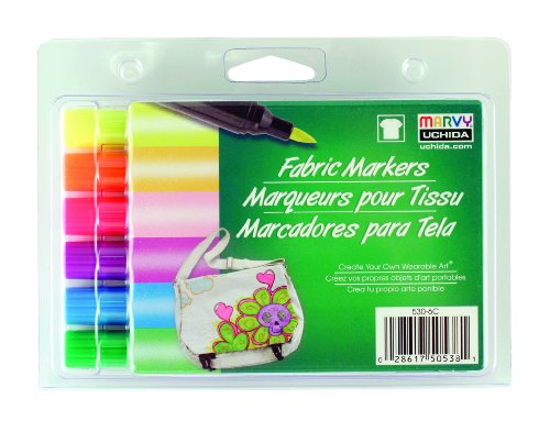 Uchida 530-6C Marvy Brush Tip Fluorescent Color Fabric Marker Set