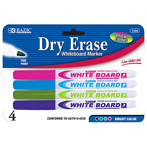 BAZIC Fancy Color Fine Tip Dry-Erase Marker, 4 Per Pack