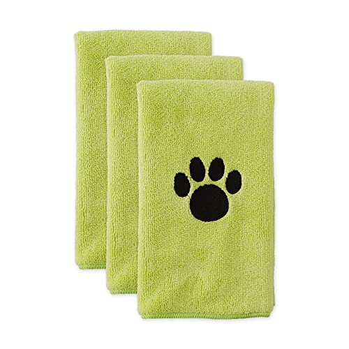 DII Design Bone Dry Pet Grooming Towel Collection Embroidered Absorbent Microfiber Drying Set, 15x30, Lettuce Green, 3 Count
