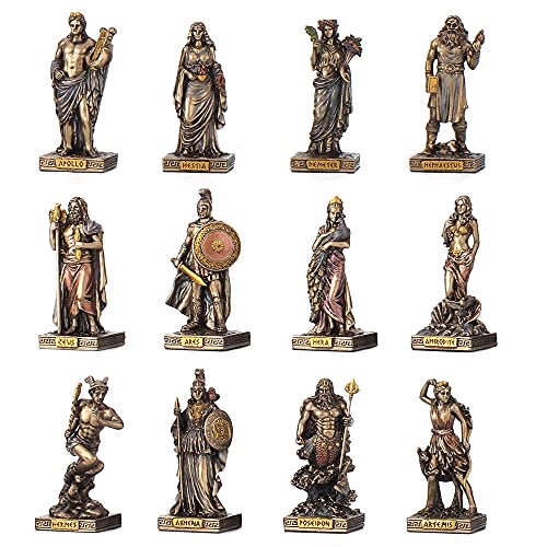 Unicorn Studio Veronese Design 3 1/4" Tall Greek Pantheon The Twelve Olympians Greek Gods Resin Figurines Hand Painted Bronzed Statue