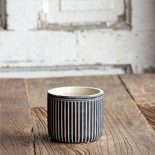 Park Hill Collection ECC00512 Pinstriped Cement Planter, Black and White (Small)