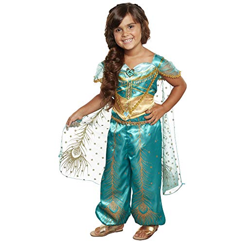 JAKKS Pacific Aladdin Disney Jasmine Costume Teal & Gold Peacock Outfit, 2Piece Pants Costume