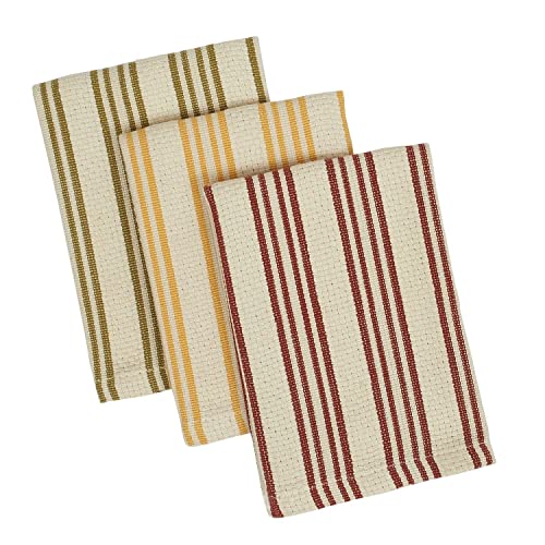 DII Design Imports Rustic Sunflowers Table Linens, 13-Inch by 13-Inch Dishcloth Gift Set, Set of 3, Harvest Heavyweight, 1 Rust Stripe, 1 Yellow Stripe and 1 Green Stripe