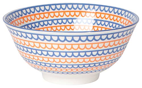 Now Designs 5043018aa Bowls with Metallic Rims Stamped Porcelain, 11 Ounce Capacity, Orange Scallop Design