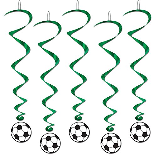 Beistle Soccer Ball Hanging Swirls (5 Pcs) -1 Pack, 40", Green/Black/White