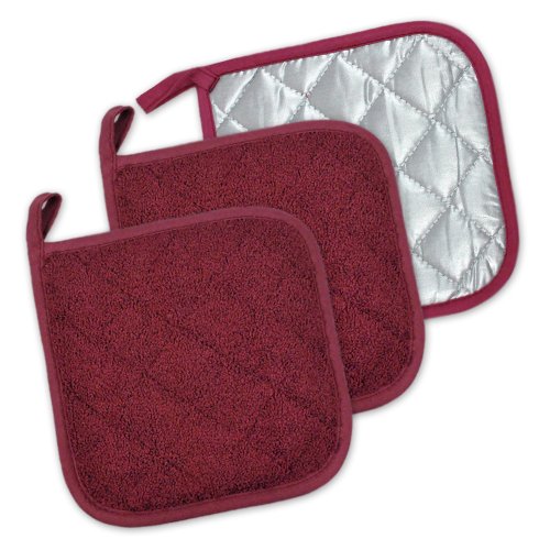 DII Design Basic Terry Collection Quilted 100% Cotton, Potholder, Wine, 3 Piece
