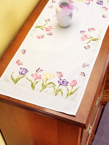 Design Works Crafts Janlynn Stamped Embroidery Kit, Tulip Garden Dresser Scarf