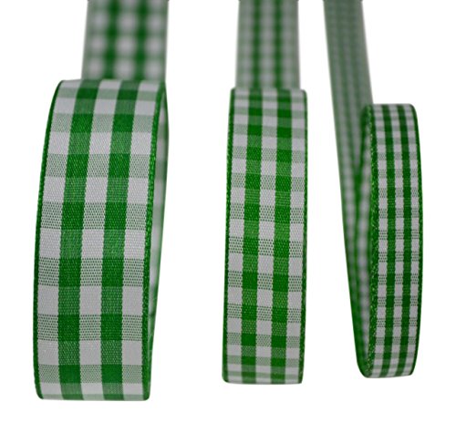 Ribbon Bazaar Gingham Taffeta Ribbon - Elegant Taffeta Weave - Plaid Fabric Ribbon for Gift Wrapping, Crafts, Scrapbooking, Hair Bow, Decorating & More - 1-1/2 inch Green 25 Yards