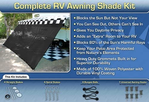 EZ Travel Distribution EZ Travel Collection Black RV Awning Shade Complete Kit 10' X 16' Sun Shade Canopy Shelter