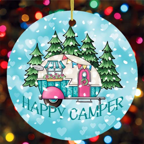 OrnamentallyYou Travel Themed Christmas Ornaments (Happy Camper Winter RV Ornament)