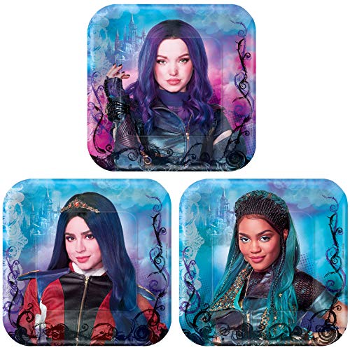 Amscan Disney Descendants 3 Assorted Square Paper Plates - 7" | Multicolor | Pack of 8