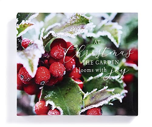 Giftcraft 682266 Christmas Wall Art with Sentiment, Holly and Berries, 0.98 inch, Medium Density Fiberboard and Canvas