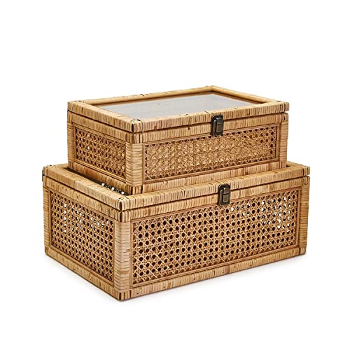 Two's Company Set of 2 Rattan Decorative Storage Boxes Incl 2 Sizes