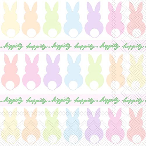 Boston International IHR 3-Ply Paper Napkins, 20-Count Cocktail Size, Bunnies In A Row