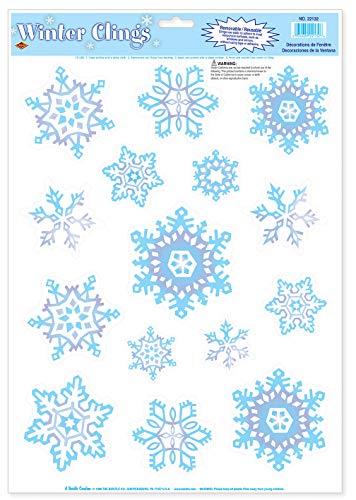 Beistle 22132 15-Piece Glittery Snowflake Clings-1 Sheet