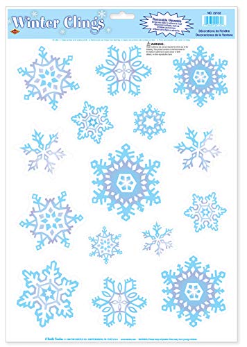 Beistle 22132 15-Piece Glittery Snowflake Clings-1 Sheet