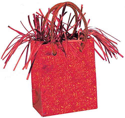 Unique Industries, Mini Gift Bag Foil Balloon Weight, DIY Party Decoration, 2.5 x 3.25 x 1.75 inches - Red