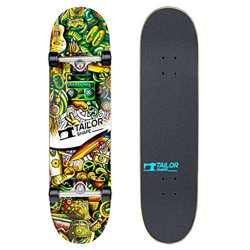 TailorShape Bermuda Hippie Complete Skateboard | 32"X8" Professional Street Skateboard | Multicolored Street Art Canadian Maple Wood Board for Boys, Girls, Teens, Beginners, Kids and Adults