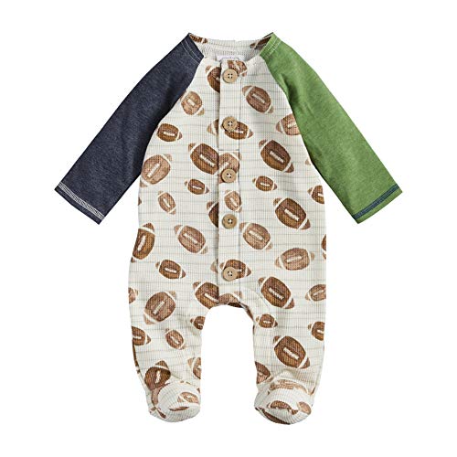 Mud Pie Oatmeal Football Baby Sleeper, 0-3-Months