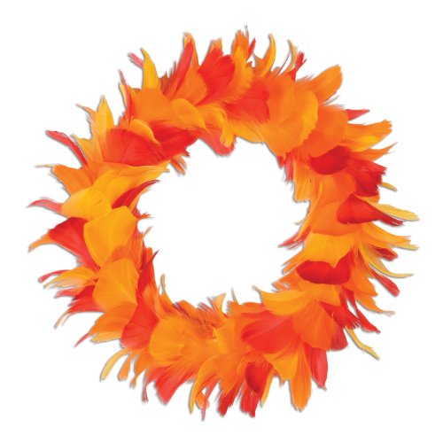 Beistle Fancy Feather Wreath Fall Decorations, Thanksgiving Party Supplies, 8", Gold/Orange/Red