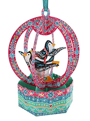 Boston International Santoro Bauble 3D Pop-Up Christmas Card, Snow Globe Penguins