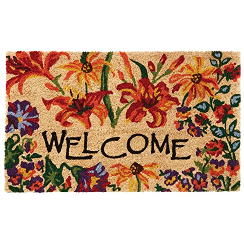 Larry Traverso Summer Bouquet 100% Coir Doormat, 18 x 30 inches, Naturally Durable, PVC-Backing, Sustainable