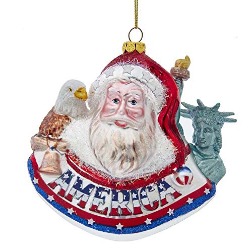 Kurt Adler TD1707 America International Santa Hanging Ornament. 6-inch High, Glass