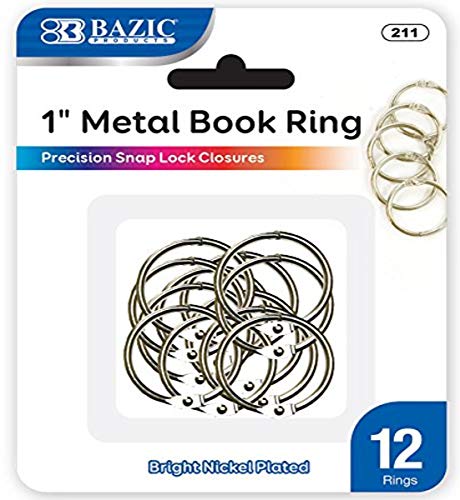 BAZIC 1 Inch Silver Metal Book Rings, Loose Leaf Binder Book Flash Cards Keychain Flashcards Index Card Key Ring for School Home Office (12/Pack), 1-Pack