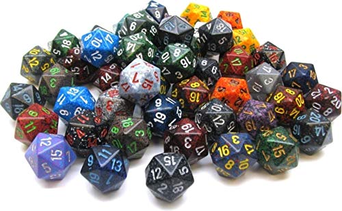 Chessex Dice: Bag of 50 d20 (Twenty-sided) Polyhedral Dice: Assorted Speckled