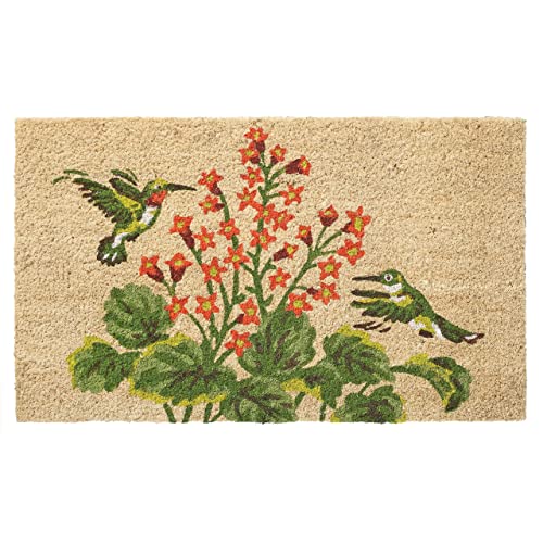 Larry Traverso Hummingbirds 100% Coir Doormat, 18 x 30 inches, Naturally Durable, PVC-Backing, Sustainable