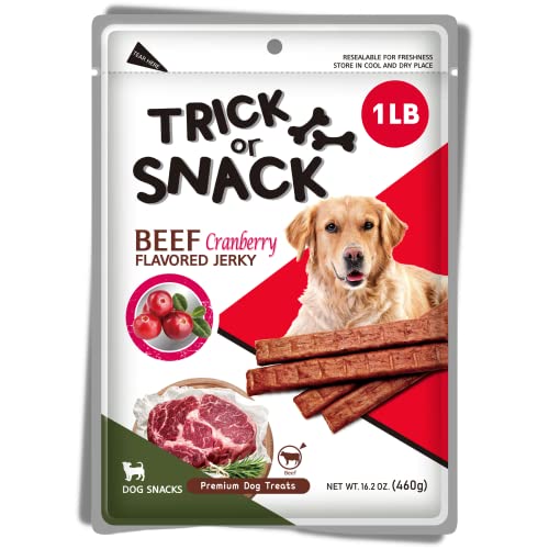 Premium 1lb Dog Jerky Treats | Dog Training | Dog Walking | Natural Grillers | Healthy Smoked Beef Chicken Salmon Chews Snacks | Trick or Snack Beef Cranberry Jerky