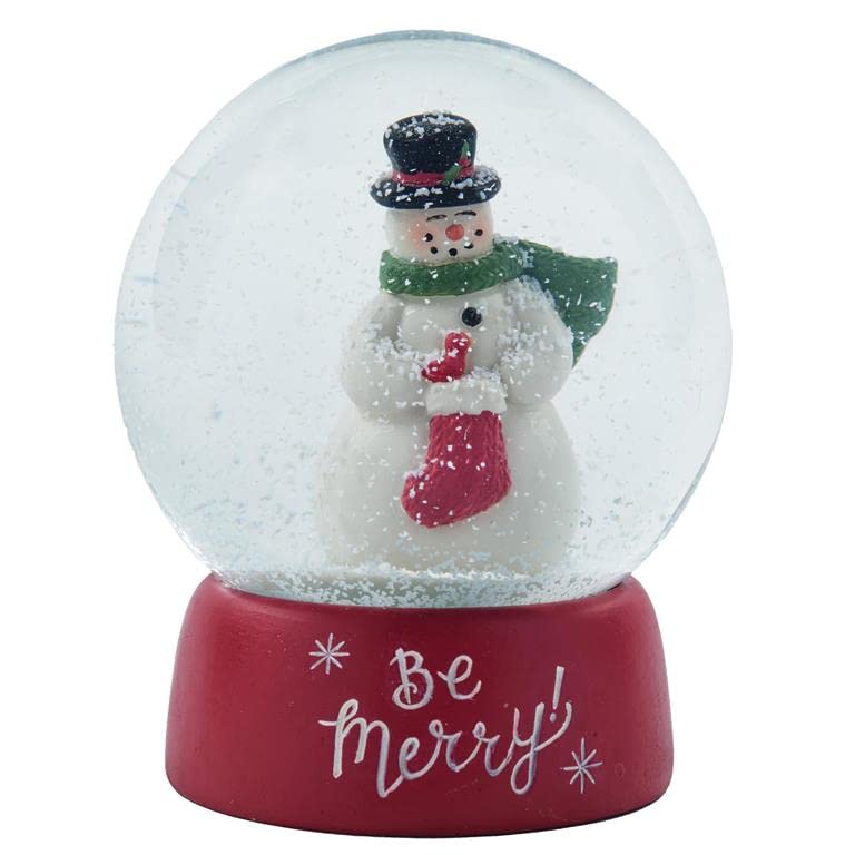 Blossom Bucket Be Merry Snowman with Stocking Snow Globe