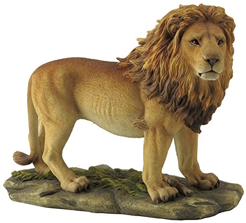 Unicorn Studio WU74800AA Figure Lion Stands on Green Grass in Ochre and Sienna, 13.5-inch Length