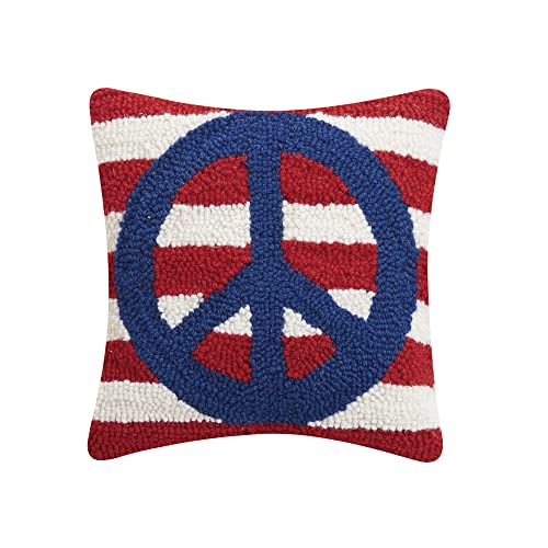 Peking Handicraft Patriotic Stripe Peace Sign Polyfill Hook Throw Pillow, 10-inch Square, Home Decoration