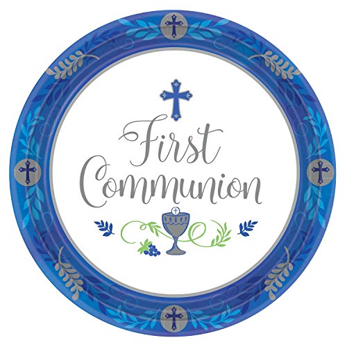 Amscan Communion Day Boy Round Plates, 7"