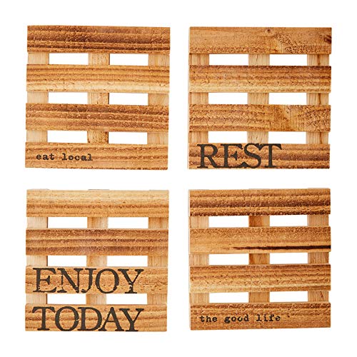 Mud Pie Wood Pallet Coasters,4" x 4", Tan