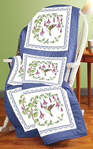 Design Works Crafts Janlynn Hummingbird Quilt Block Stamped Cross Stitch, 18 by 18-Inch, 6 Per Package