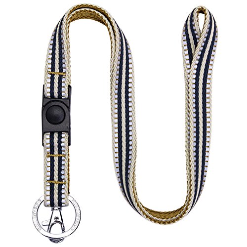 Blueberry Pet 3M Reflective Multi-colored Stripe Olive and Blue-gray Men Women Fashion Non Breakaway Lanyard Keychain for Keys / ID Card / Badge Holder, 3/4" Wide