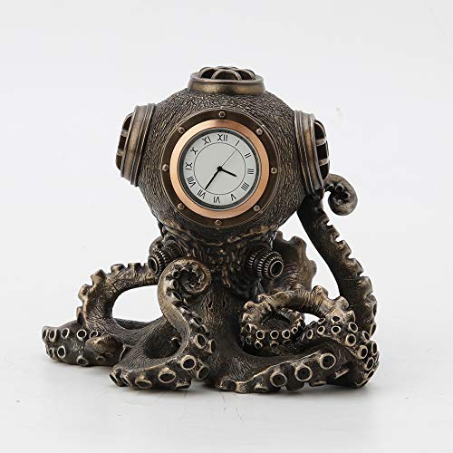 Unicorn Studio Veronese Design Clocks Bronze Finish Steampunk Octopus Diving Bell Clock Statue 5.9x5.5x5.2 Inches Bronze