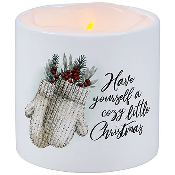 Carson Home 70534 Cozy Little Christmas LED Candle with Ceramic Holder, 3.5-inch Diameter