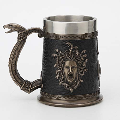 Unicorn Studio Veronese Design 5 3/4 Inch Greek Medusa Beer Stein Cold Cast Resin Antique Bronze Finish Statue Home Decor