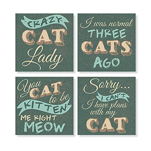 Carson Home Accents Set of 4 Square Stoneware House Coasters, "Cat Decorative"