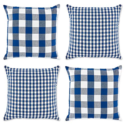 DII Design Decorative Square Throw Pillow Cover Collection Cotton, Machine Washable, Hidden Zipper, 18x18, Navy Gingham, 4 Piece