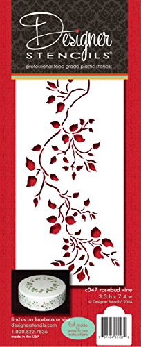 Designer Stencils C047 Rosebud Vine Cake Stencil, Beige/semi-transparent