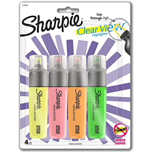 Pens Sharpie 1912769 Clear View Highlighters, Chisel Tip, Assorted Colors, 4-Count