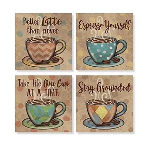 Carson Home Accents Set of 4 Square Stoneware House Coasters, Coffee Advise