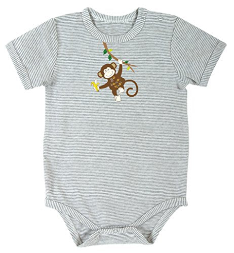 Creative Brands Stephan Baby Snapshirt Style Diaper Cover with Silkscreened Monkey, Gray Stripes, 6-12 Months