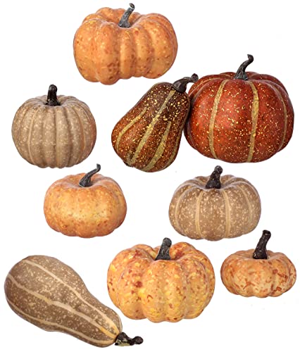 Regency International Artificial Mixed Pumpkin Tablepiece, Set of 9, 5 Inch