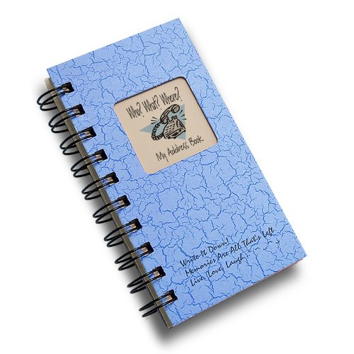 Journals Unlimited Who? What? Where? - My Address Book - MINI Lt Blue Hard Cover (prompts on every page, recycled paper, read more...)